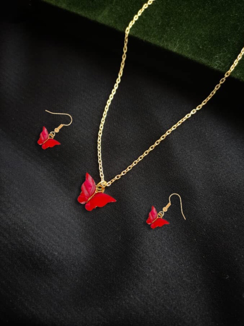 ANNA CREATIONS Gold-Toned With Gold Plated Red Butterfly Shaped Pendant With Earrings
ANNA CREATIONS Gold-Toned With Gold Plated Red Butterfly Shaped Pendant With Earrings