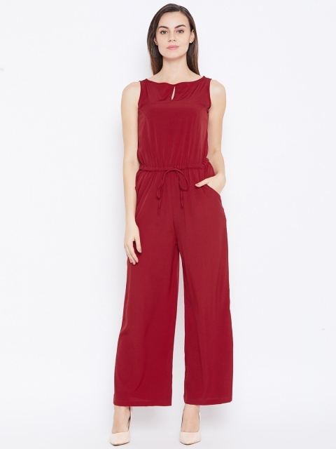 Cottinfab Women Maroon Solid Basic Jumpsuit
