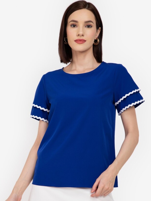 ZALORA WORK Women Blue & White Layered Top