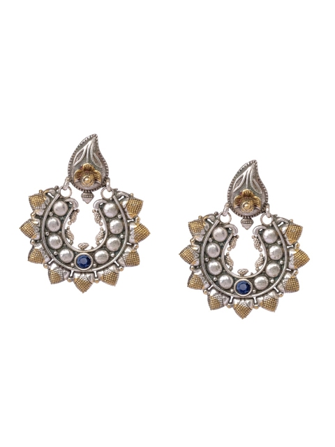 INDYA Silver & Gold Contemporary Studs Earrings