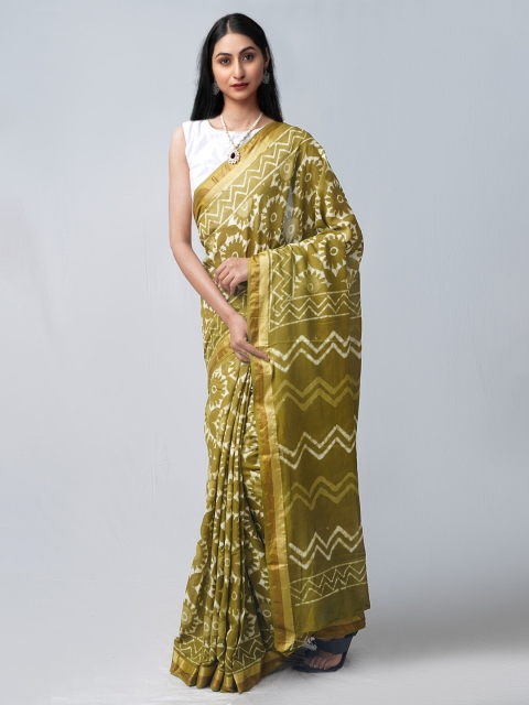 Unnati Silks Green & White Ethnic Motifs Handloom & Sustainable Pure Cotton Block Print Saree
Unnati Silks Green & White Ethnic Motifs Handloom & Sustainable Pure Cotton Block Print Saree