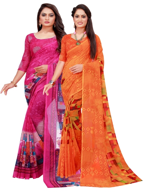 KALINI Pack of 2 Pure Georgette Sarees, Orange