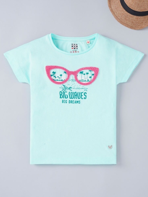 Ed-a-Mamma Girls White Printed Applique T-shirt