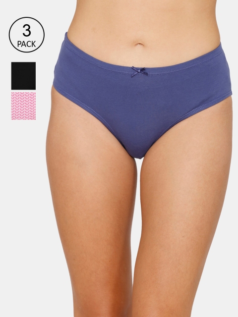 Zivame Women Pack of 3 Solid Cotton Hipster Briefs, Assorted