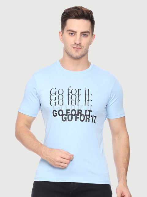 Mark Leute Men Blue Typography Printed Applique T-shirt