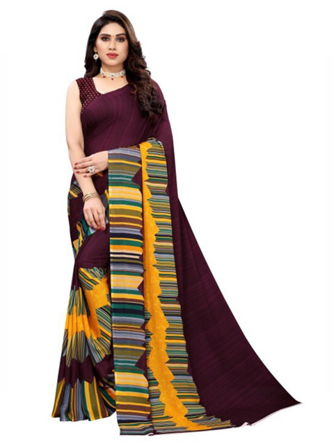 Yashika Brown & Yellow Printed Saree 
Yashika Brown & Yellow Printed Saree