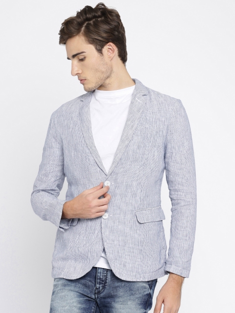 Jack & Jones Men Navy & White Striped Linen Single-Breasted Casual Blazer, Navy blue
Jack & Jones Men Navy & White Striped Linen Single-Breasted Casual Blazer, Navy blue