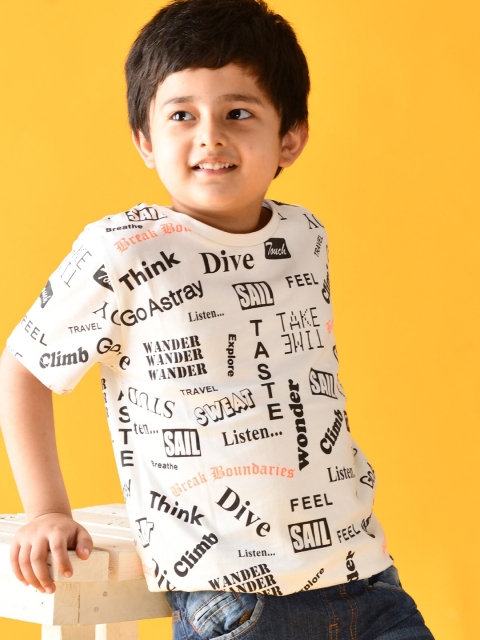 Anthrilo Boys White Printed Cotton T-shirt