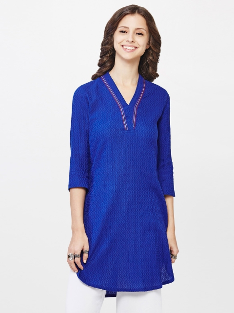 Global Desi Women Navy A-Line Kurta, Navy blue