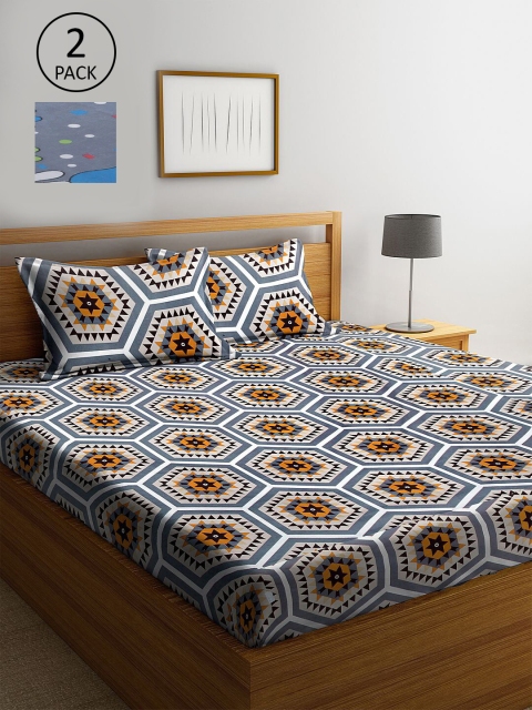 KLOTTHE Grey Melange & Green Geometric 210 TC Set Of 2 King Bedsheet with 4 Pillow Covers
KLOTTHE Grey Melange & Green Geometric 210 TC Set Of 2 King Bedsheet with 4 Pillow Covers
