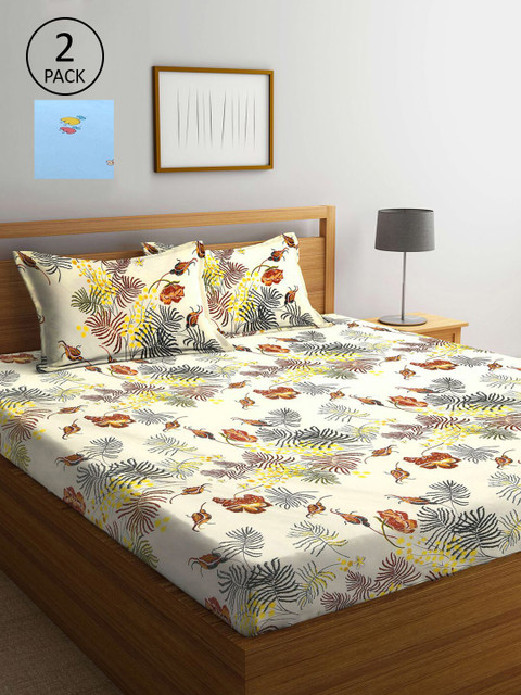 KLOTTHE Blue and Cream-coloured Floral 210 TC Set Of 2 King Bedsheet with 4 Pillow Covers
KLOTTHE Blue and Cream-coloured Floral 210 TC Set Of 2 King Bedsheet with 4 Pillow Covers
