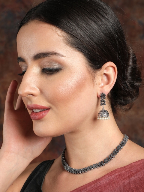Ishin German Silver Silver-Plated White Pearl Studded & Beaded Oxidised Jewellery Set
Ishin German Silver Silver-Plated White Pearl Studded & Beaded Oxidised Jewellery Set