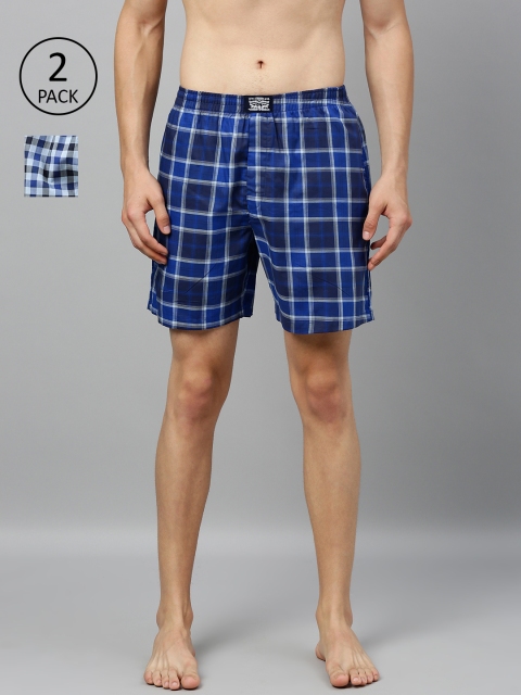 Levis Men Pack of 2 Pure Cotton Checked Boxers, Blue