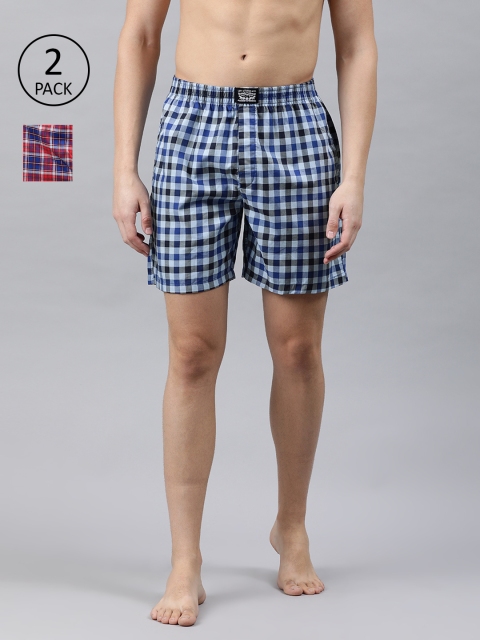 Levis Men Pack of 2 Pure Cotton Checked Boxers, Red