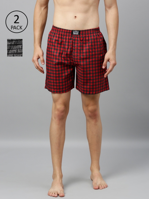 Levis Men Pack of 2 Pure Cotton Checked Boxers, Red