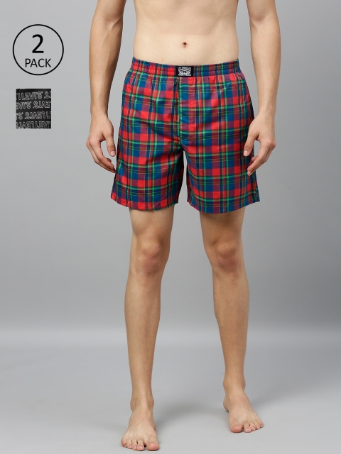 Levis Men Pack of 2 Pure Cotton Checked Boxers, Red