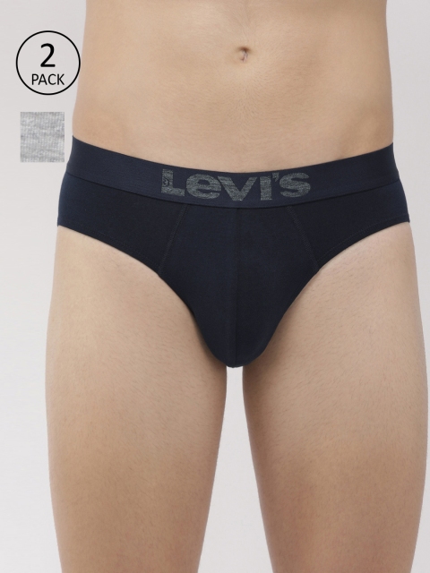 Levis Men Pack Of 2 Navy Blue & Grey Melange Solid Briefs