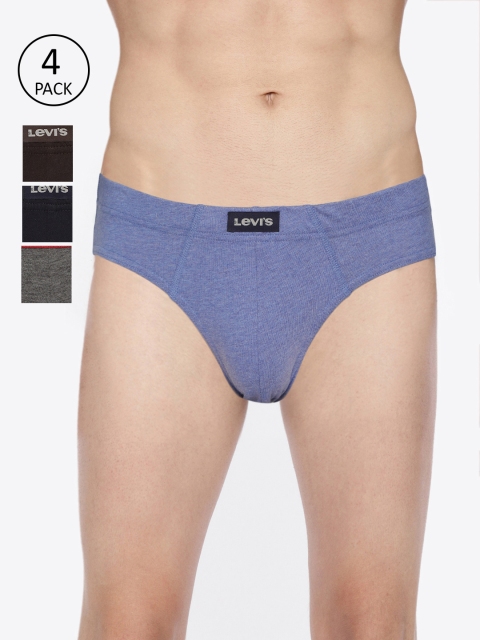 Levis Men Pack Of 4 Blue & Coffee Brown Solid Briefs