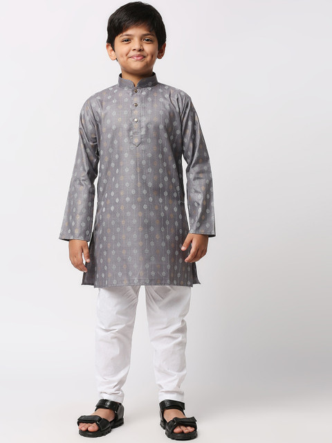 MEWAR Boys Grey & White Ethnic Motifs Printed Kurta with Pyjamas 
MEWAR Boys Grey & White Ethnic Motifs Printed Kurta with Pyjamas