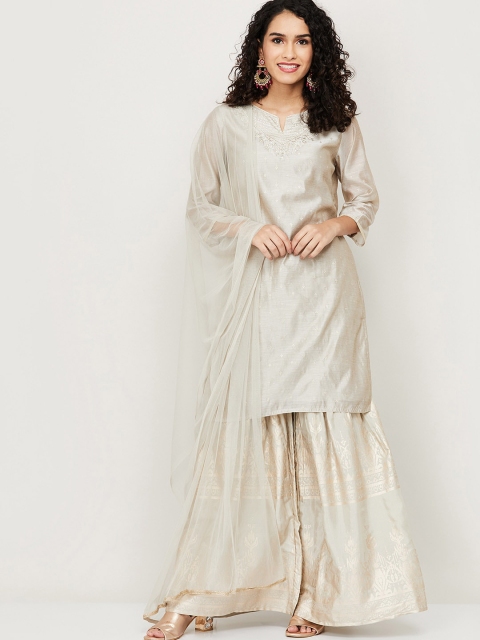 Melange by Lifestyle Women Beige Floral Embroidered Kurta with Sharara & With Dupatta
Melange by Lifestyle Women Beige Floral Embroidered Kurta with Sharara & With Dupatta