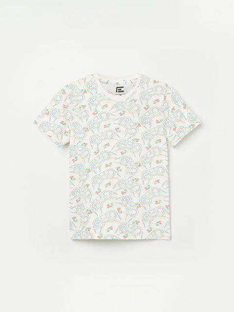 Fame Forever by Lifestyle Boys White Floral Printed Pure Cotton T-shirt