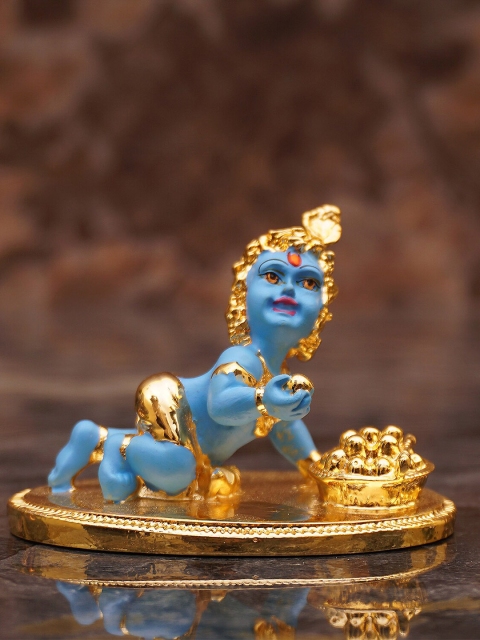 StatueStudio Gold-Coloured & Blue Krishna Showpieces
