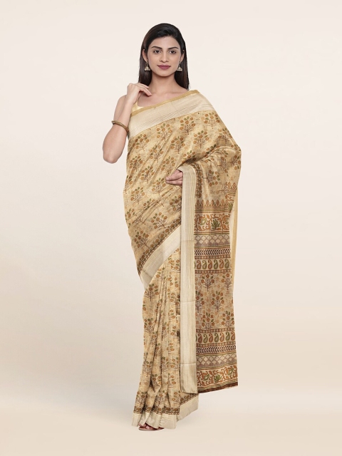 Pothys Mustard & Green Floral Saree