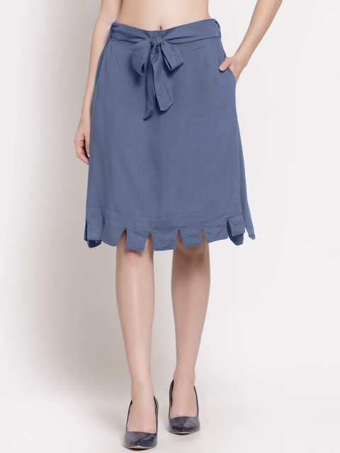 PATRORNA Women Grey Solid Knee-Length Skirt