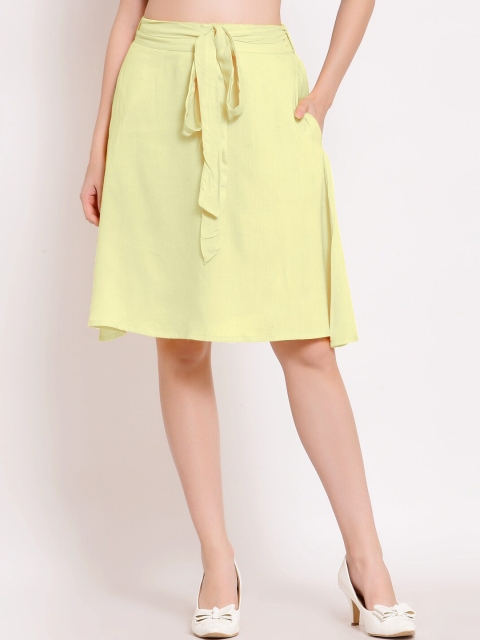 PATRORNA Women Cream Colored Knee Length Tiered Skirts