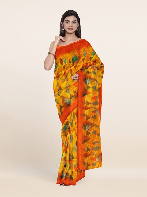 Pothys Yellow & Green Printed Saree