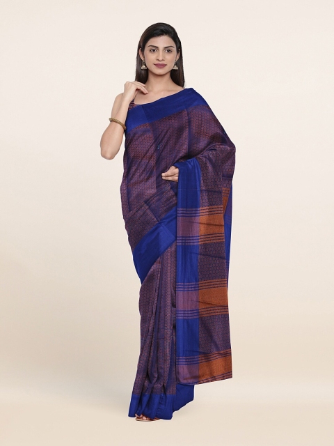 Pothys Navy Blue & Brown Ethnic Motifs Saree