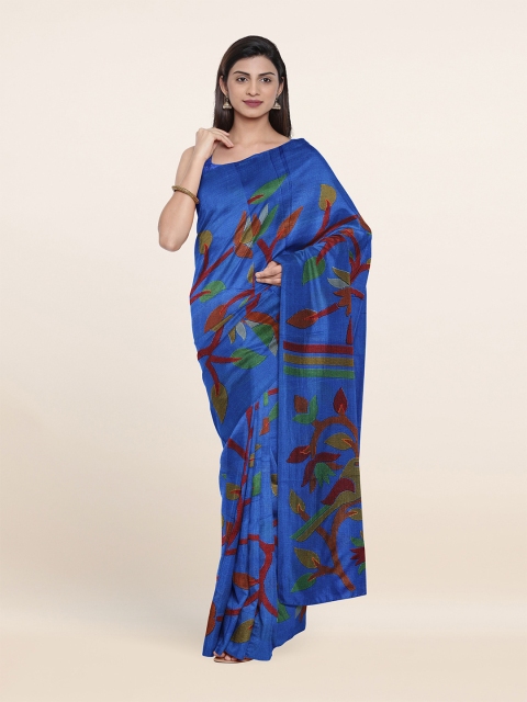 Pothys Blue & Maroon Floral Saree