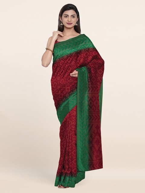 Pothys Maroon & Green Printed Saree