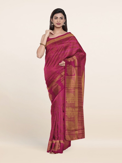 Pothys Pink & Gold-Toned Floral Printed Saree