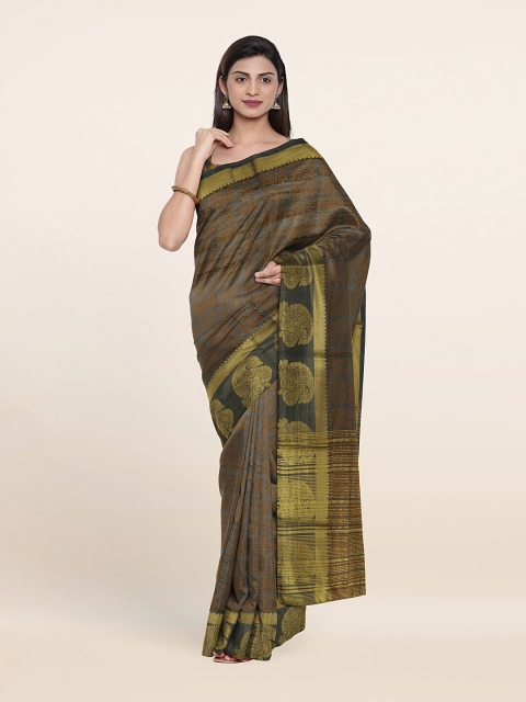 Pothys Brown & Gold-Toned Woven Design Zari Saree