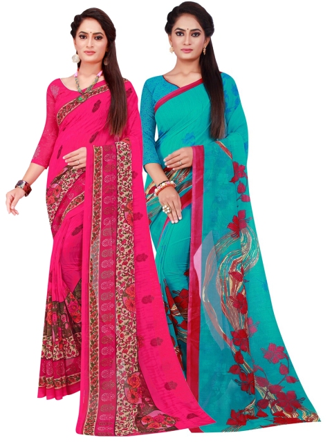 Florence Magenta & Green Printed Pure Georgette Saree