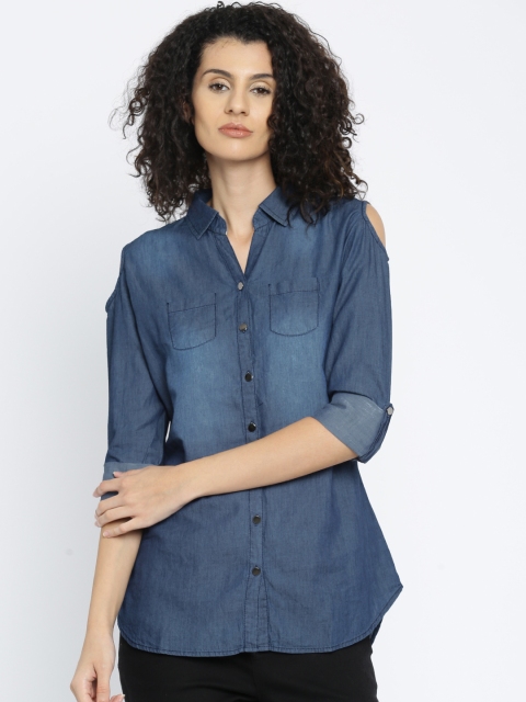 Deal Jeans Women Blue Solid Casual Shirt