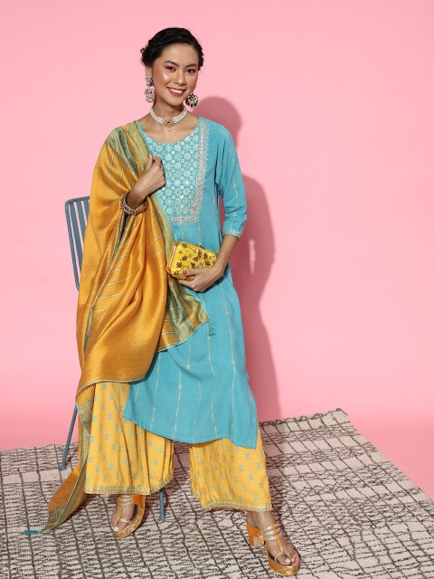 ZOLA Women Blue Ethnic Motifs Yoke Design Thread Work Kurta with Palazzos & With Dupatta
ZOLA Women Blue Ethnic Motifs Yoke Design Thread Work Kurta with Palazzos & With Dupatta