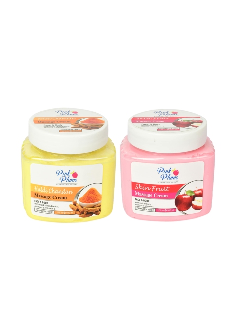 Pink Plums Set of Haldi Chandan & Skin Fruit Face & Body Massage Creams - 500 ml Each, Yellow
Pink Plums Set of Haldi Chandan & Skin Fruit Face & Body Massage Creams - 500 ml Each, Yellow