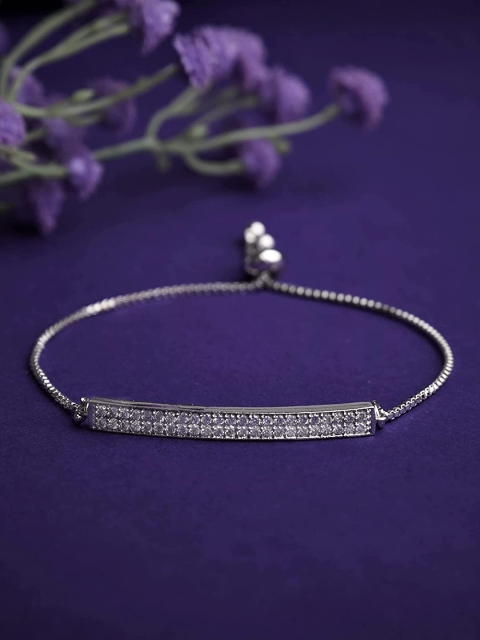 HOT AND BOLD Women Silver-Toned Brass American Diamond Handcrafted Silver-Plated Charm Bracelet
HOT AND BOLD Women Silver-Toned Brass American Diamond Handcrafted Silver-Plated Charm Bracelet