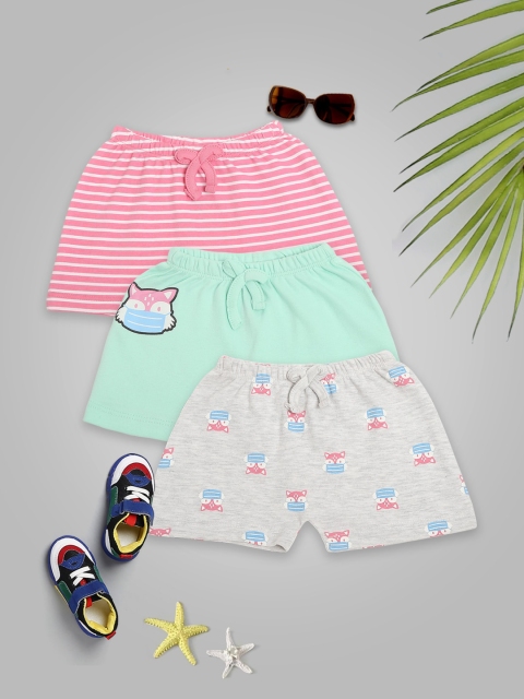 MeeMee Girls Grey Melange Conversational Printed Outdoor Shorts