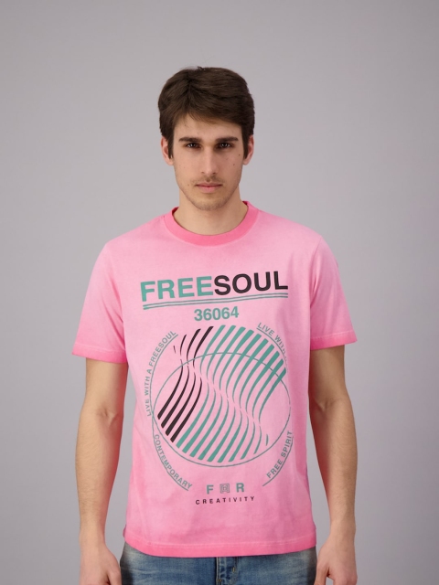FREESOUL Men Pink Printed Pure Cotton T-shirt