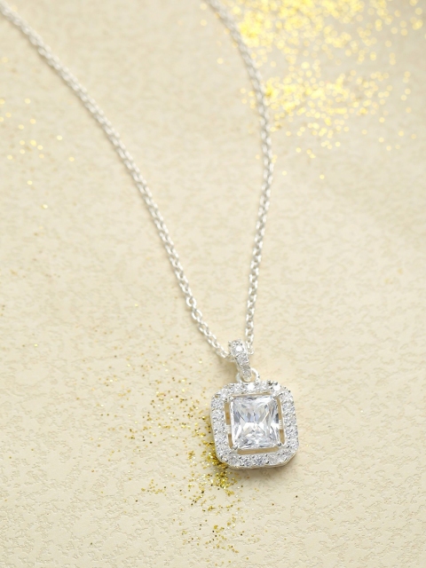 Hiara Jewels Sterling Silver Rhodium- Plated White CZ-Stone Studded Square Pendant With Chain
Hiara Jewels Sterling Silver Rhodium- Plated White CZ-Stone Studded Square Pendant With Chain
