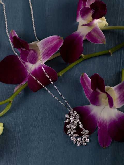 Hiara Jewels 925 Sterling Silver Rhodium-Plated White Crystal-Studded Pendant With Chain
Hiara Jewels 925 Sterling Silver Rhodium-Plated White Crystal-Studded Pendant With Chain