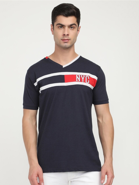V2 Value & Variety Men Blue Typography V-Neck Applique T-shirt
