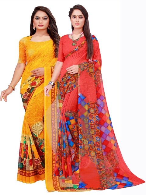 Florence Red & Yellow Pure Georgette Saree