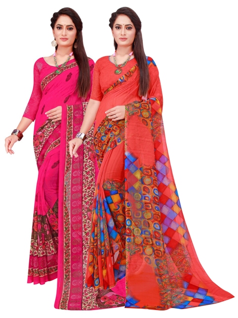 Florence Red & Blue Pure Georgette Saree