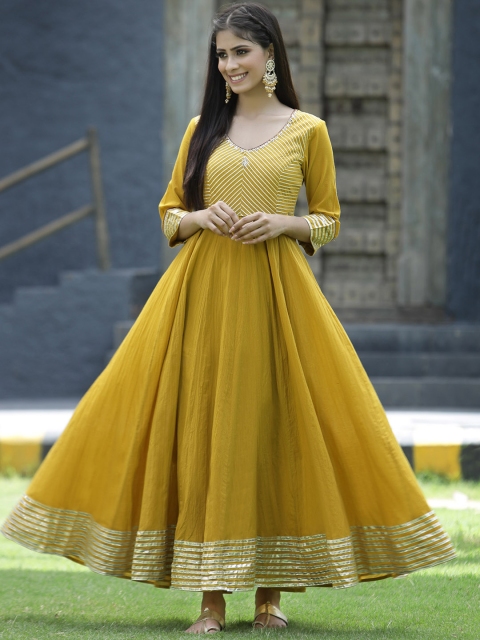 Juniper Mustard Yellow Gota Patti Ethnic Maxi Dress