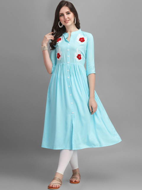 Varudi Fashion Turquoise Blue Floral Embroidered Thread Work Handloom Thread Work Pleated Anarkali Kurti
Varudi Fashion Turquoise Blue Floral Embroidered Thread Work Handloom Thread Work Pleated Anarkali Kurti