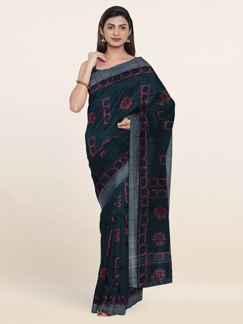 Pothys Green Batik Print Jute Cotton Saree